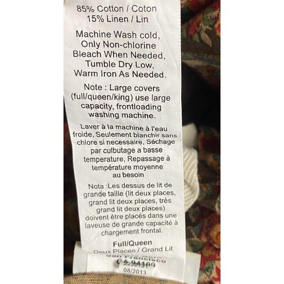 Pottery Barn Red Carrie Paisley Full/Queen Duvet Cover Cotton Linen Brown Floral - Picture 7 of 7